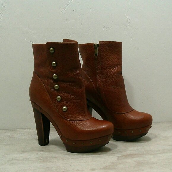 UGG Australia Cognac Leather Platform Studded Heeled Ankle Boot Size 6 | UK 4.5 - Picture 1 of 14